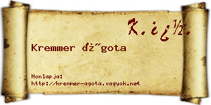 Kremmer Ágota névjegykártya